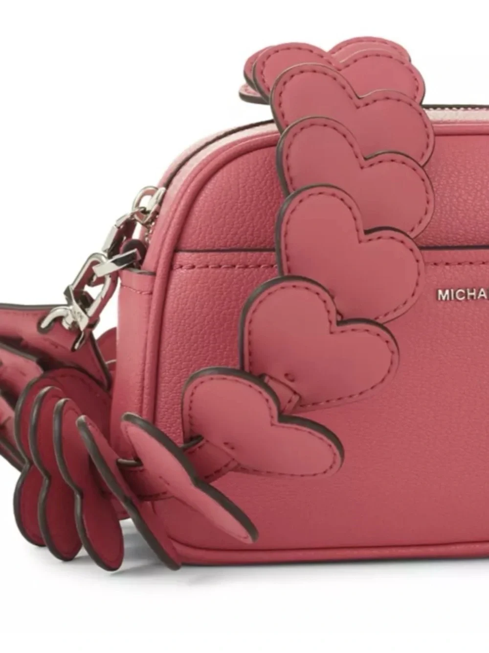 Michael Kors Rosewood Pebbled Leather Crossbody with Heart Charm Strap. So 🥰
